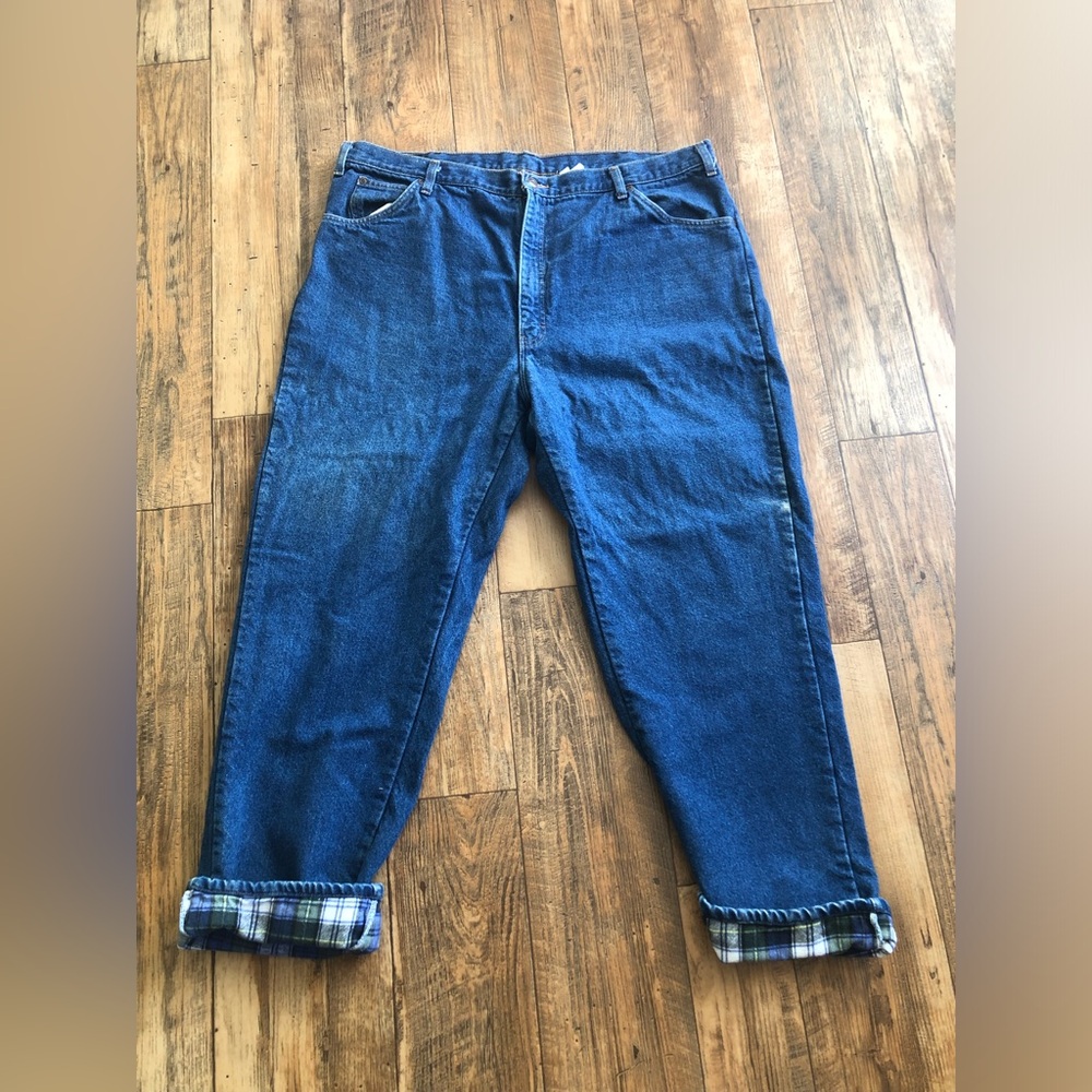 Vintage Dickies Jeans Mens 42x30”  Denim Green Flannel Lined 29 Inseam 1990s